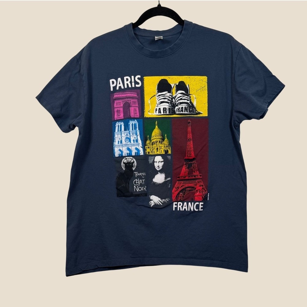 SOLS Paris France Graphic Tee Navy Blue M Souvenir Travel Europecore
